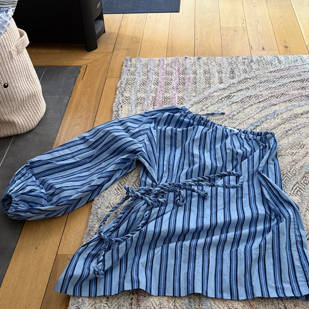 Blue Striped Off-Shoulder Top